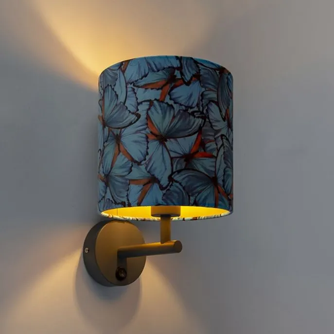 Vintage wandlamp donkergrijs met velours kap vlinder - Combi