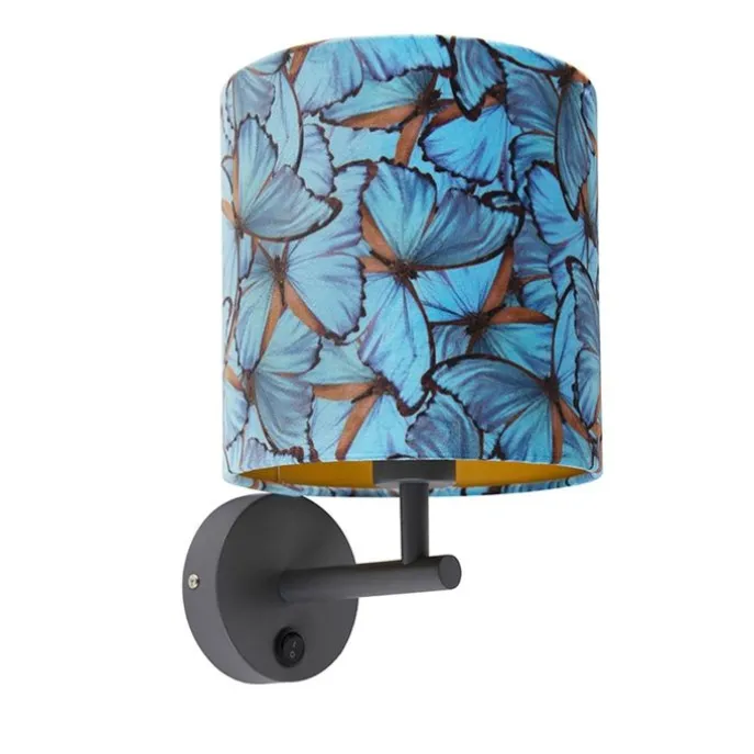 Vintage wandlamp donkergrijs met velours kap vlinder - Combi