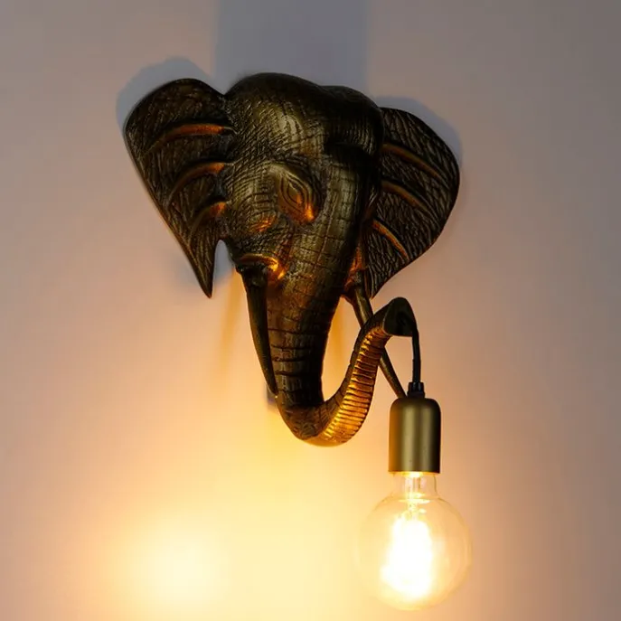 Vintage wandlamp goud - Animal Elefant