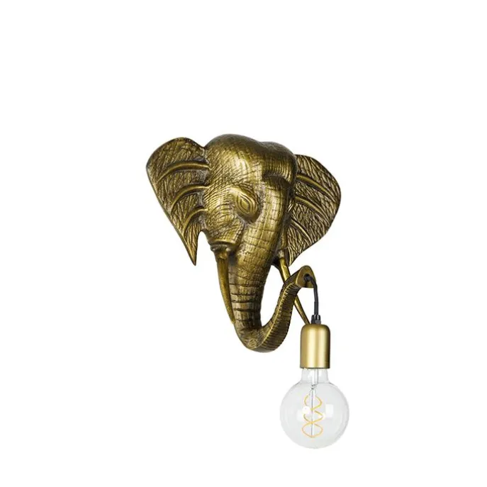 Vintage wandlamp goud - Animal Elefant