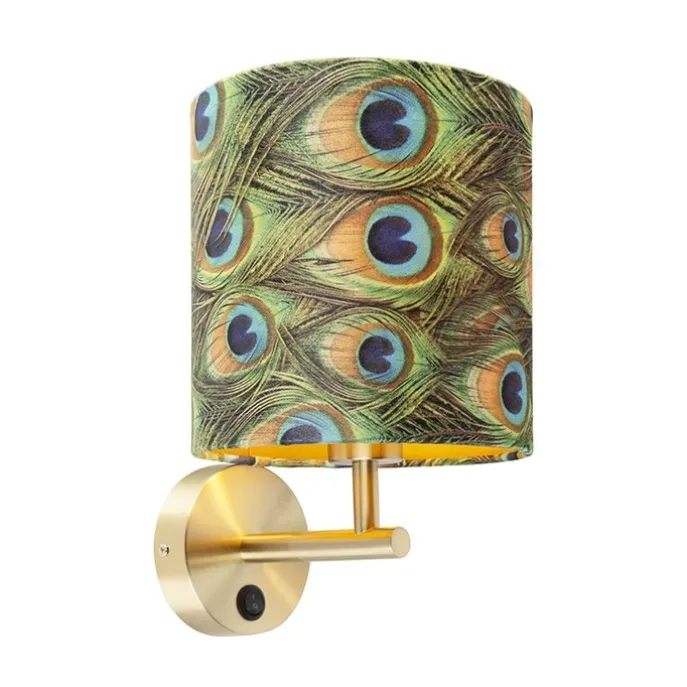 Vintage wandlamp goud met kap velours 20/20/20 pauw - Combi