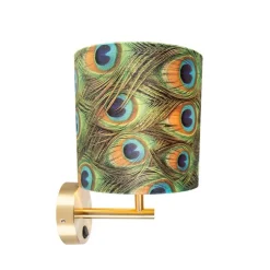 Vintage wandlamp goud met kap velours 20/20/20 pauw - Combi