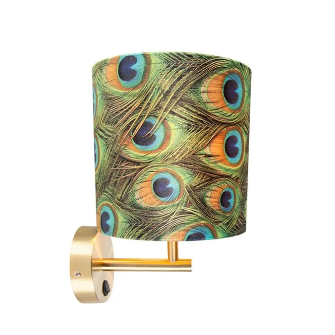 Vintage wandlamp goud met kap velours 20/20/20 pauw - Combi