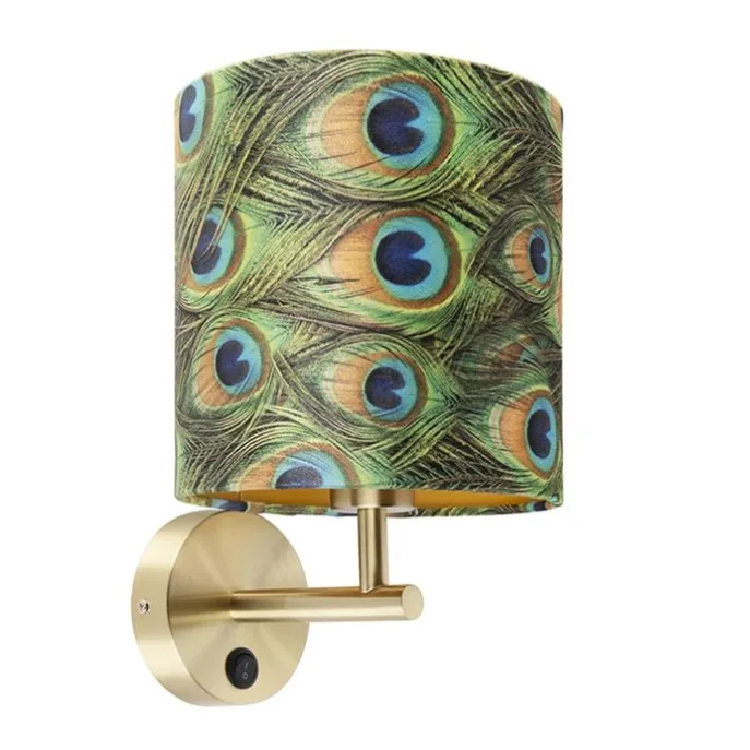 Vintage wandlamp goud met kap velours 20/20/20 pauw - Combi