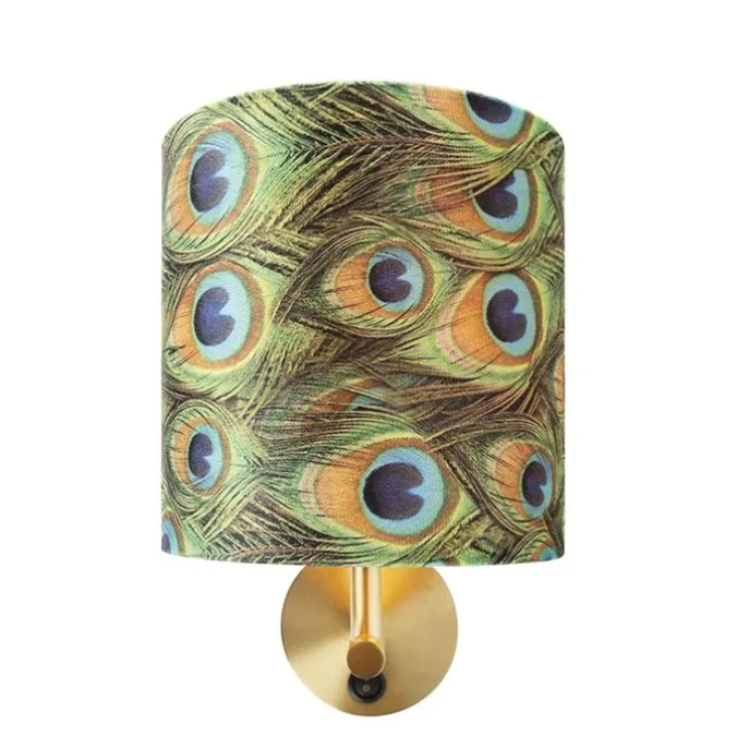 Vintage wandlamp goud met kap velours 20/20/20 pauw - Combi
