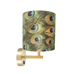 Vintage wandlamp goud met kap velours 20/20/20 pauw - Combi