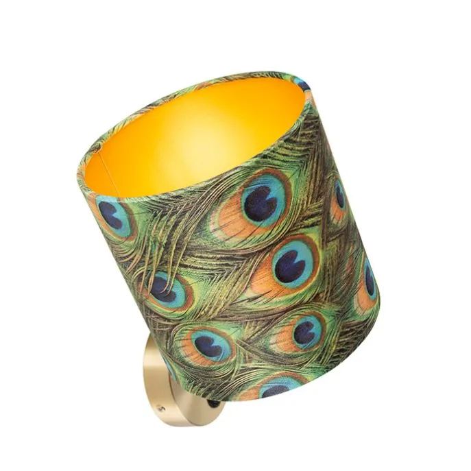 Vintage wandlamp goud met kap velours 20/20/20 pauw - Combi