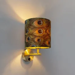 Vintage wandlamp goud met kap velours 20/20/20 pauw - Combi