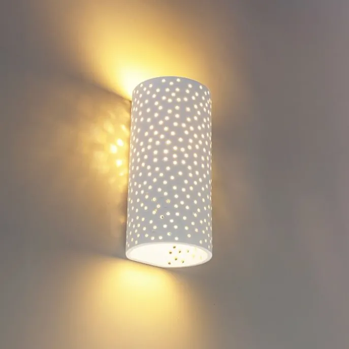 Vintage wandlamp wit gips cilindervormig - Mahou