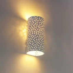 Vintage wandlamp wit gips cilindervormig - Mahou