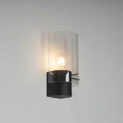 Vintage wandlamp zwart met smoke glas - Vidra