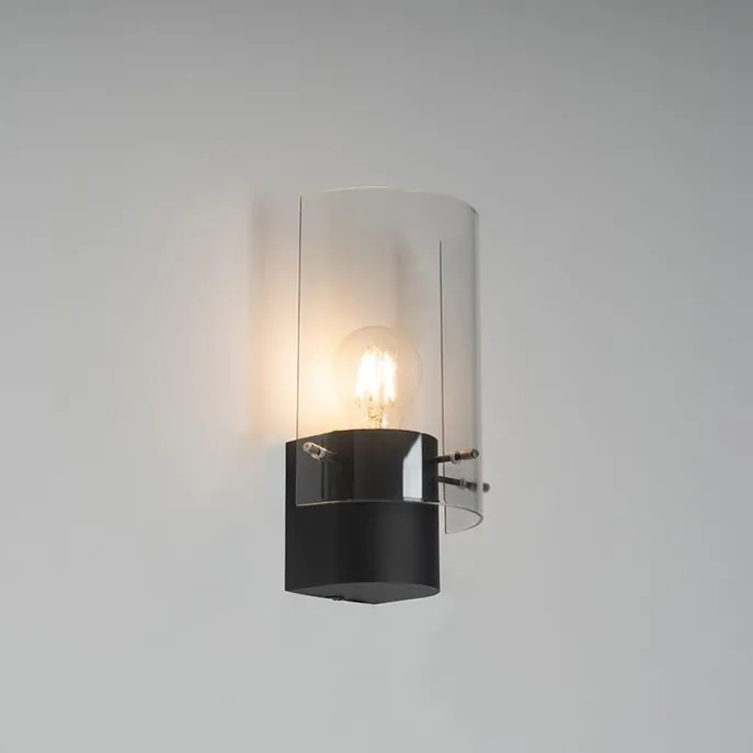 Vintage wandlamp zwart met smoke glas - Vidra