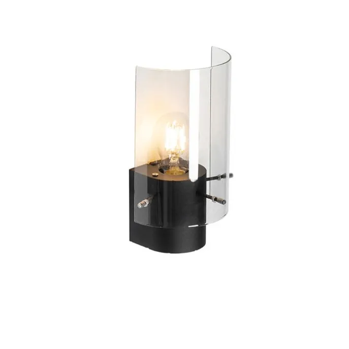 Vintage wandlamp zwart met smoke glas - Vidra