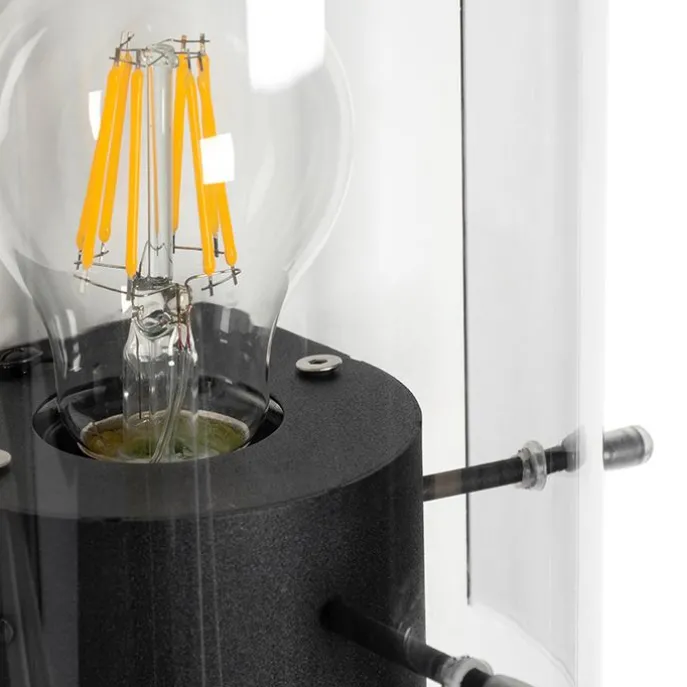 Vintage wandlamp zwart met smoke glas - Vidra