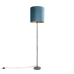 Vloerlamp antiek grijs velours kap blauw 40 cm - Simplo