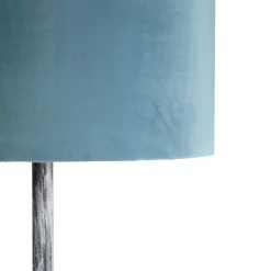 Vloerlamp antiek grijs velours kap blauw 40 cm - Simplo