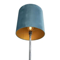 Vloerlamp antiek grijs velours kap blauw 40 cm - Simplo