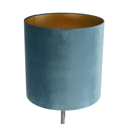 Vloerlamp antiek grijs velours kap blauw 40 cm - Simplo