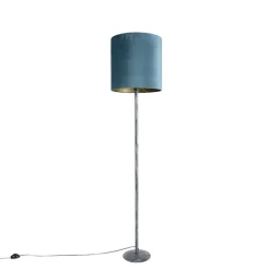 Vloerlamp antiek grijs velours kap blauw 40 cm - Simplo