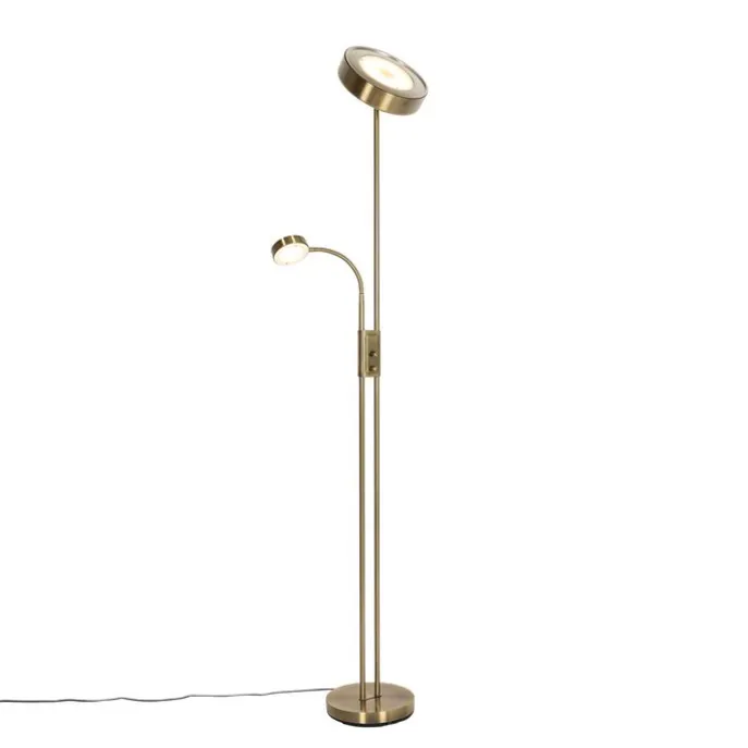 Vloerlamp brons incl. LED en dimmer met leeslamp - Kelso
