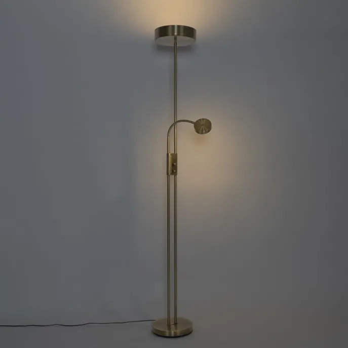 Vloerlamp brons incl. LED en dimmer met leeslamp - Kelso