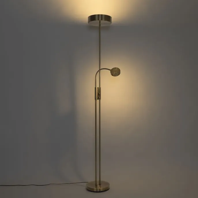 Vloerlamp brons incl. LED en dimmer met leeslamp - Kelso