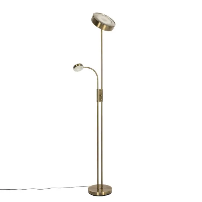 Vloerlamp brons incl. LED en dimmer met leeslamp - Kelso