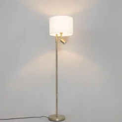 Vloerlamp brons met kap wit en leeslamp - Jelena
