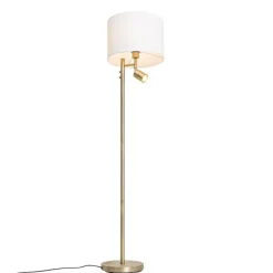 Vloerlamp brons met kap wit en leeslamp - Jelena