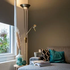 Vloerlamp brons met leeslamp incl. LED en dimmer - Diva 2