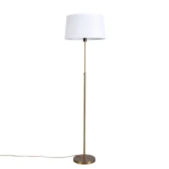 Vloerlamp brons met linnen kap wit 45 cm verstelbaar - Parte