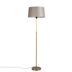 Vloerlamp brons met linnen kap taupe 45 cm verstelbaar - Parte
