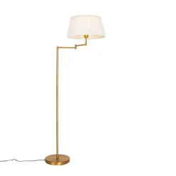 Vloerlamp brons met wit plisse kap en verstelbare arm - Ladas Deluxe