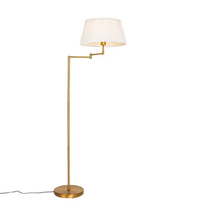 Vloerlamp brons met wit plisse kap en verstelbare arm - Ladas Deluxe