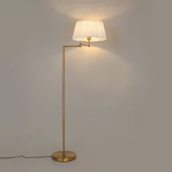 Vloerlamp brons met wit plisse kap en verstelbare arm - Ladas Deluxe