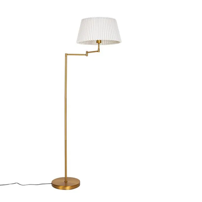 Vloerlamp brons met wit plisse kap en verstelbare arm - Ladas Deluxe