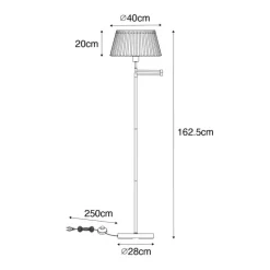 Vloerlamp brons met wit plisse kap en verstelbare arm - Ladas Deluxe