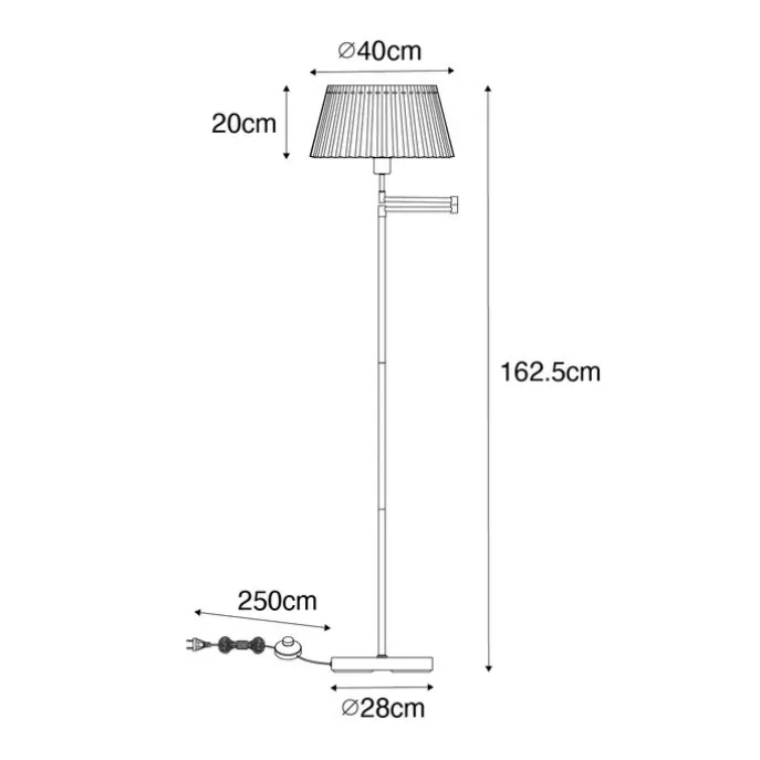 Vloerlamp brons met wit plisse kap en verstelbare arm - Ladas Deluxe