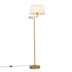 Vloerlamp brons met wit plisse kap en verstelbare arm - Ladas Deluxe