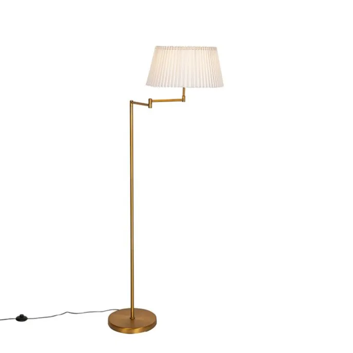 Vloerlamp brons met wit plisse kap en verstelbare arm - Ladas Deluxe