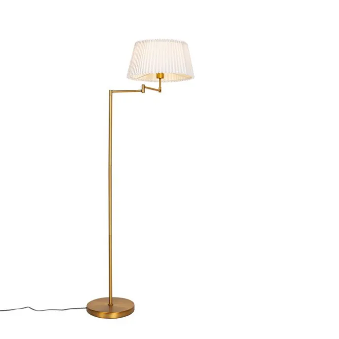 Vloerlamp brons met wit plisse kap en verstelbare arm - Ladas Deluxe
