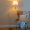 Vloerlamp brons met witte kap en verstelbare leeslamp - Ladas