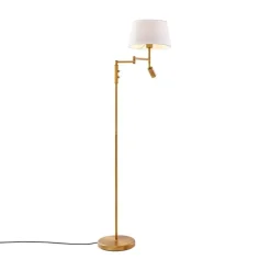 Vloerlamp brons met witte kap en verstelbare leeslamp - Ladas