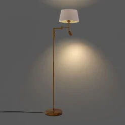 Vloerlamp brons met witte kap en verstelbare leeslamp - Ladas