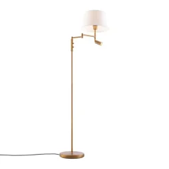 Vloerlamp brons met witte kap en verstelbare leeslamp - Ladas