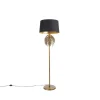 Vloerlamp goud 145 cm met katoenen kap zwart 50 cm - Botanica