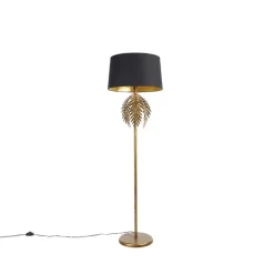 Vloerlamp goud 145 cm met katoenen kap zwart 50 cm - Botanica