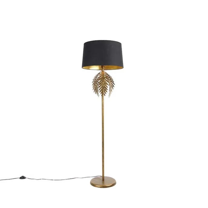Vloerlamp goud 145 cm met katoenen kap zwart 50 cm - Botanica