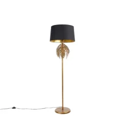 Vloerlamp goud 145 cm met katoenen kap zwart 50 cm - Botanica