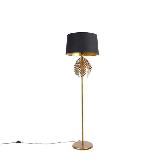 Vloerlamp goud 145 cm met katoenen kap zwart 50 cm - Botanica